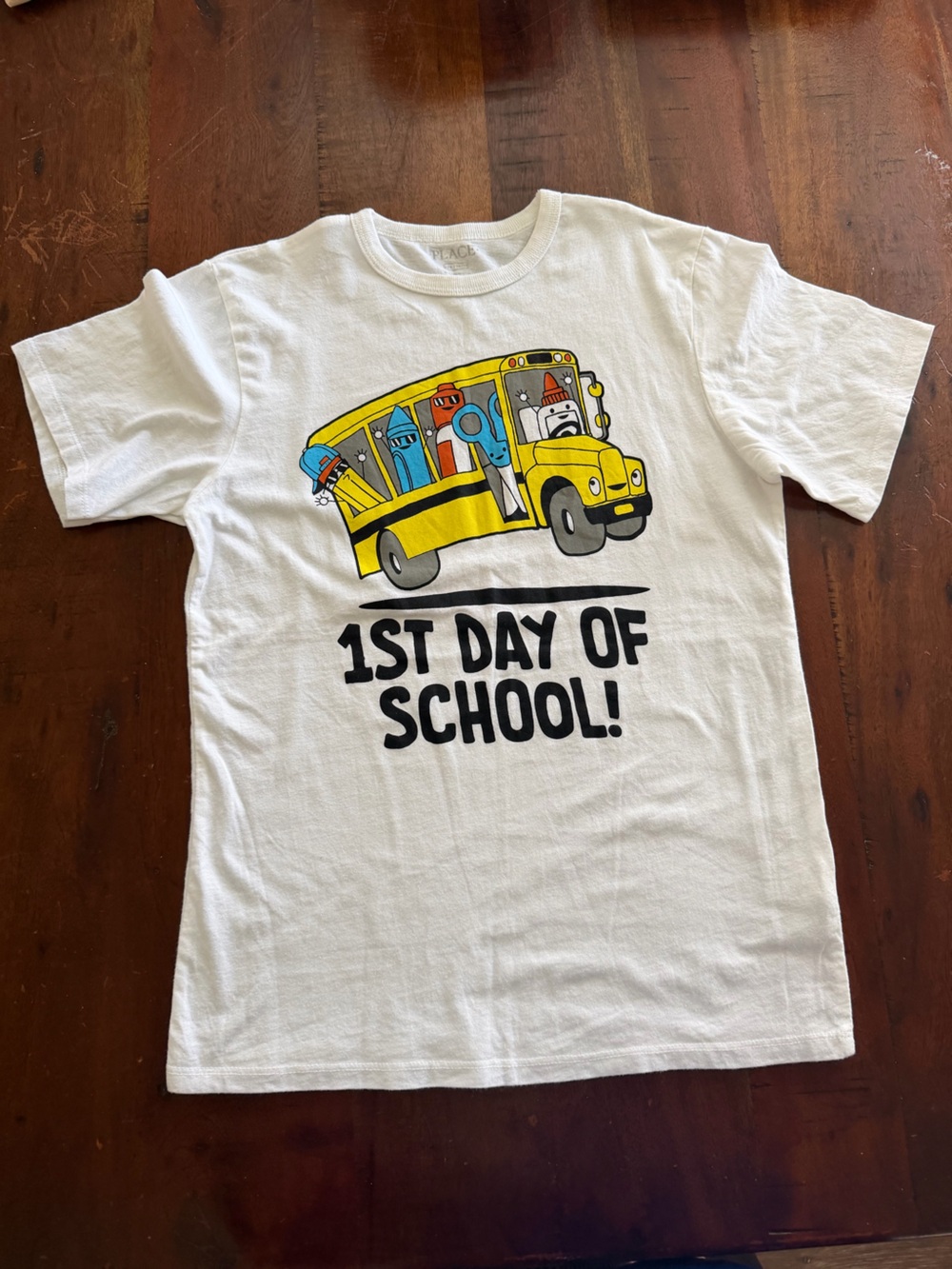 The Children's Place White Tee with Yellow School Bus Graphic